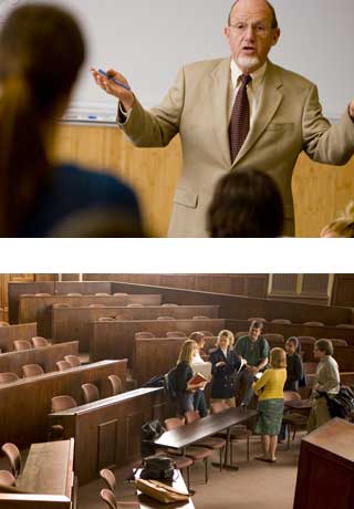 An assortment of photos showing students in lectures